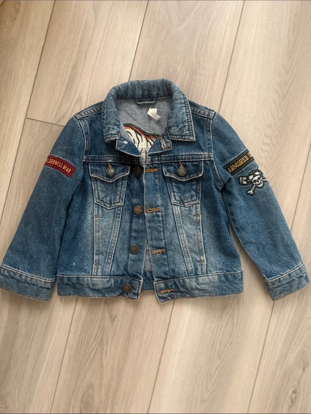 Kids Denim Jacket with Embroidered Patches - Blue